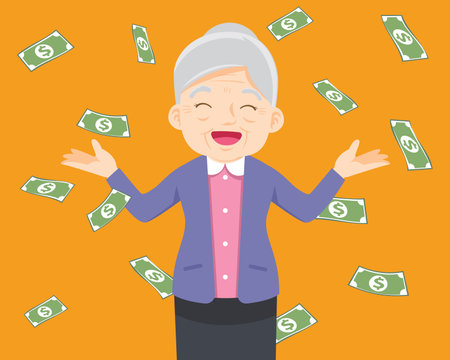 Cash,money,currency bills falling around person. Falling money successful finance and business conceptのイラスト素材