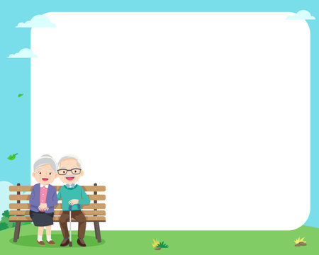 Elderly old people and blank banner cartoon set. Older men, women present your text.elderly people poster.のイラスト素材