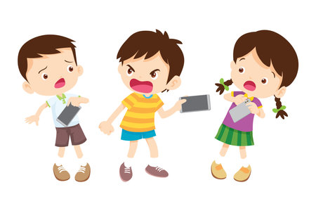 Upset and angry kid addicted mobile phoneのイラスト素材