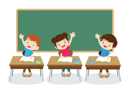students and teacher in classroom children learning education conceptのイラスト素材