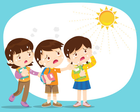 girl thirsty from heat of the summer sun.children girl feels so thirsty because of hot weatherのイラスト素材