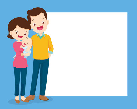 Happy family concept. Man and woman stand next to their son and daughter, grandfather and grandmother. Family portrait or photographのイラスト素材