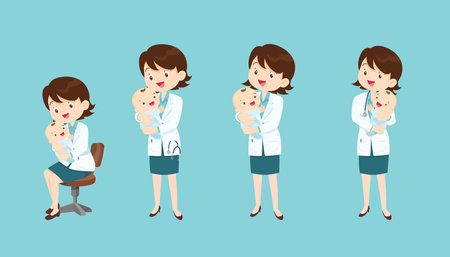 doctor holding baby in armsのイラスト素材