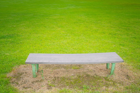Bench with green field in plubic gardenの写真素材