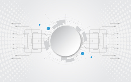 Grey white Abstract technology background with various technology elements Hi-tech communication concept innovation background Circle empty space for your textのイラスト素材