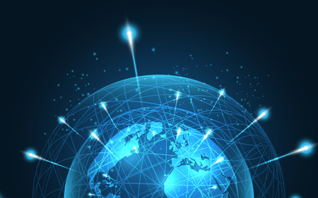 Global network connection World map abstract technology background global business innovation conceptのイラスト素材