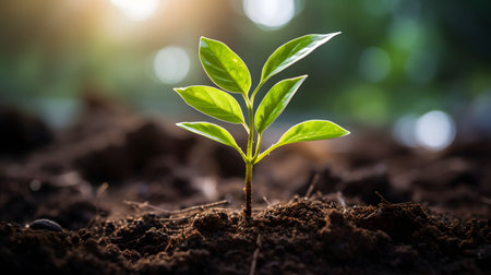 seedlings growing in the soil Starting point for planting forests new beginning concept. Generative Aiの素材