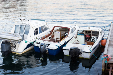 transportation boat park in harbor at sunset, many beautiful. The sea port for water transport conceptの写真素材