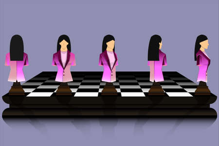Leadership, chess businesswoman, vector illustration in papercut character designのイラスト素材