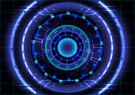 Abstract hi-tech background. Virtual reality high technology innovation. Head-up display interface. Futuristic Sci-Fi glowing HUD circle. Digital businessのイラスト素材