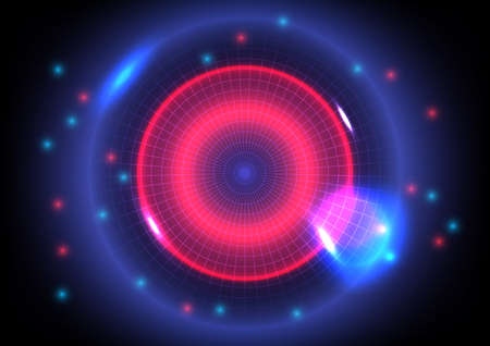 Futuristic sci-Fi glowing circuit. Red and blue neon light effect. Abstract interface background. Screen for placeholder and landing page design. Digital businessのイラスト素材