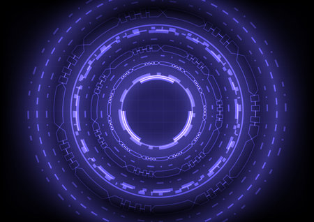 Abstract hologram hi-tech background. Virtual reality technology innovation. Head-up display interface. Futuristic Sci-Fi glowing HUD circle. Digital infographic business. Element of computer dataのイラスト素材