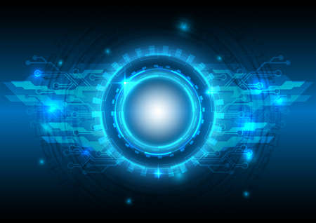 Abstract hologram hi-tech background. Data of virtual reality technology electric innovation. Circuit board interface. Futuristic Sci-Fi glowing HUD circuitのイラスト素材