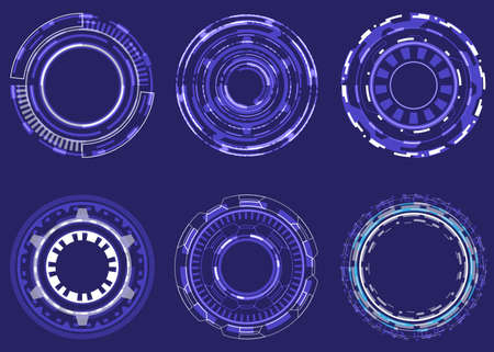 Futuristic Holographic circle of focus elements. Sci-fi round design. Military Collimator Sight. Collection of engineering HUD. Camera Viewfinder setのイラスト素材