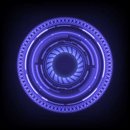 Digital computer infographic. Futuristic Sci-Fi glowing HUD element. Data engineering. Abstract hologram hi-tech background. Virtual reality interfaceのイラスト素材