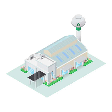 Isometric recycle factory building manufacturing industrial plant and warehouse storage. Infographic element representing on white screenのイラスト素材