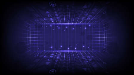 Abstract technology background. Perspective glowing speed arrow. Internet motivation and connection to communicate of innovation. Circuit lines of data computer. Landing page, grid and algorithmのイラスト素材