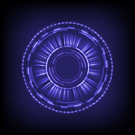 Technology glowing HUD circle. Light and sparking ring. Colorful tunnel. Bright border. Magic portal. Luminous and glint swirling. Vector illustrator. Eyesight security of protection. UI elementのイラスト素材