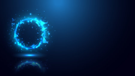 Virtual reality barrier innovation. Futuristic hexagon interface. Power energy of circular hexagon element. Placeholder, landing page and UI for web. Glowing swirl universe trail cosmicのイラスト素材