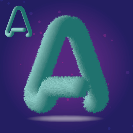 Font made of fur texture set 3D decorative wild animal fur letter on blue backgroundのイラスト素材