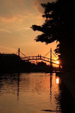 Sunset over the bridgeの写真素材