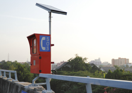 Solar cell Emergency Telephone on Express wayの写真素材