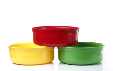 Colorful Plastic bowl in White backgroundの写真素材