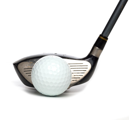 Golf ball with Driver Club on White backgroundの写真素材