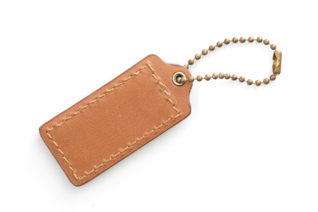 Brown Leather TAg on White backgroundの写真素材