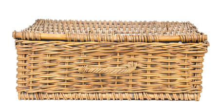 Rattan Suitcase Bag in White backgroundの写真素材