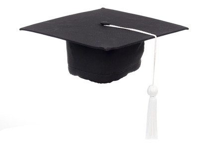 Black Graduation Cap in White backgroundの写真素材