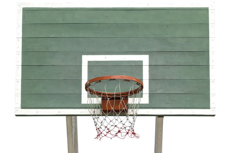 Old Basketball Hoop on Green Wooden Board with White background