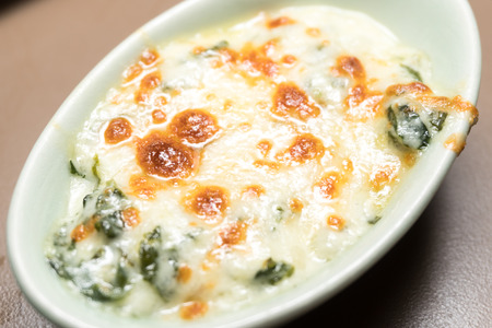 Baked Spinach with Cheese Closeup shotの写真素材