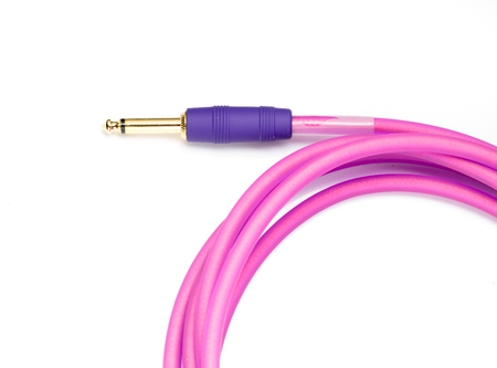 Pink Audio Cable Roll on White background Closeup