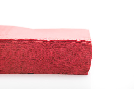 Red Napkins Stack on White background closeup shotの写真素材