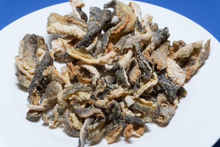 Crispy fried fish skin on Dishの写真素材