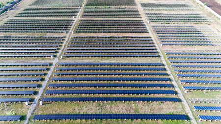Solar farm from above aerial photography
