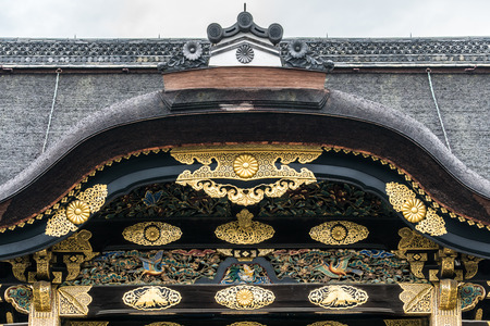 Arched Entrance Gold Carve Gable of Nijo castle Kyoto, Japanのeditorial素材