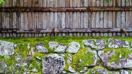 Bamboo fence and Stone wall in japanese styleの写真素材