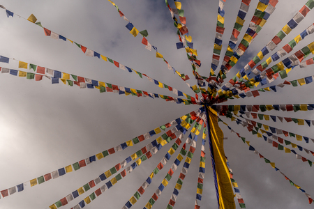Multi color Prayer Flags decoration at Leh Ladakh, Jammu and Kashmir, India
