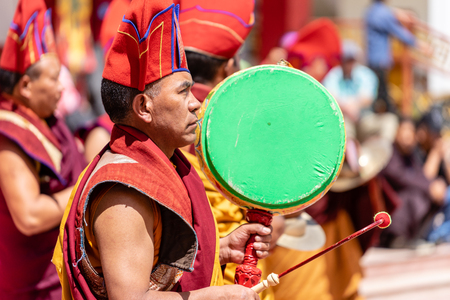 Ladakh, India - Jul 23, 201 8 : Mask Dance Festival of Tibet monks of Sakti Temple in Ladakh, Jammu...
