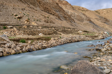 Canal of Karzok of Tso moriri lake, Leh Ladakh, Jammu and Kashmir, Indiaの写真素材
