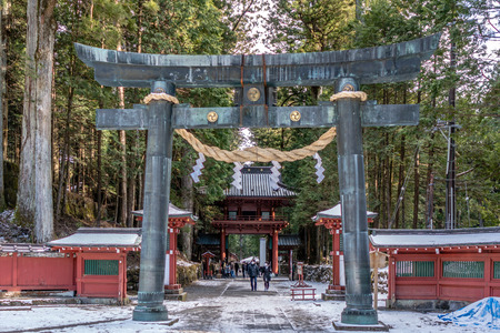 Tochigi, Japan - Jan 26, 2019 :  Main Gate Torii Japanese Gate of Shinto Shrine in Nikko Japan the World Herritageのeditorial素材