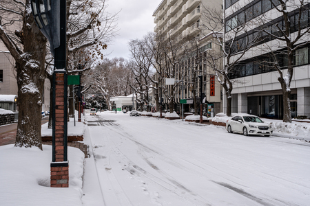 Sapporo, Japan - Jan 29, 2019 : Business Zone of Sapporo Plenty of Snow in Winterのeditorial素材
