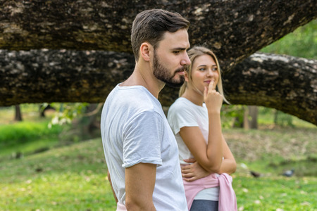The man  Disappointed with the woman misunderstand about somethingの写真素材
