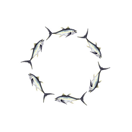 Circular frame with swimming tunaの写真素材