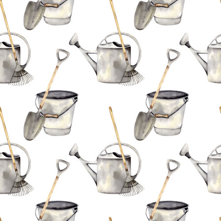 vintage gardening tools seamless patternの写真素材