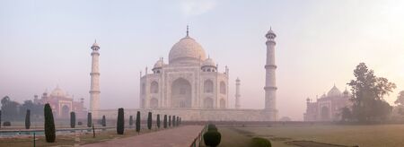 Panorama of Taj mahal in early morning with foggyの写真素材