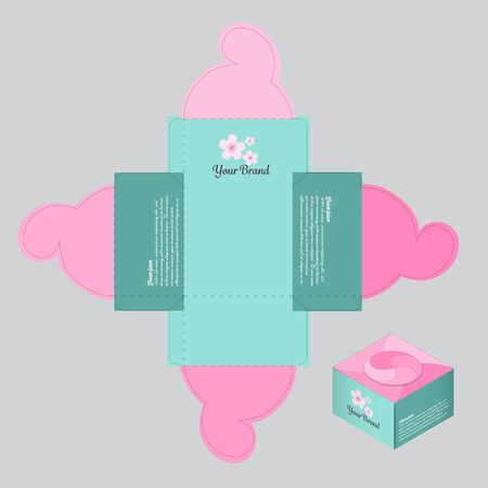 square gift box with flower lock on top separated die cut by layer with box previewのイラスト素材