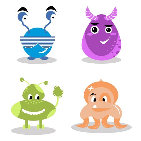 Cute monster set of drawings on vectorのイラスト素材